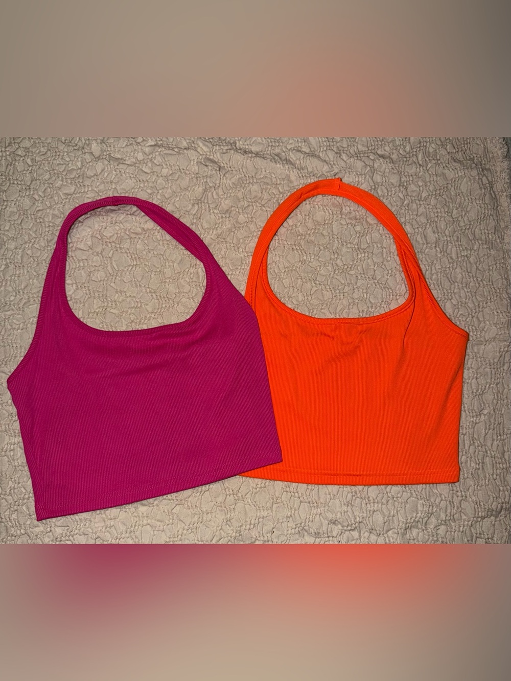 Bright Orange and Magenta Ribbed Crop Tops